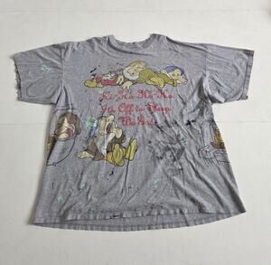 Vintage 90s Disneyland Seven Dwarfs AOP Thrashed T Shirt Disney 2XL 3XL